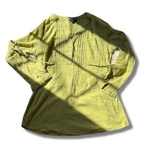 Reitmans Chartreuse Tunic Size Large Petite | Boho Style | Pin-Tuck Blouse |